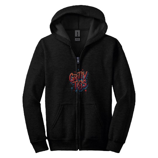 Gritty Tigs: Bold Typography Meets Urban Edge Zip Hoodies