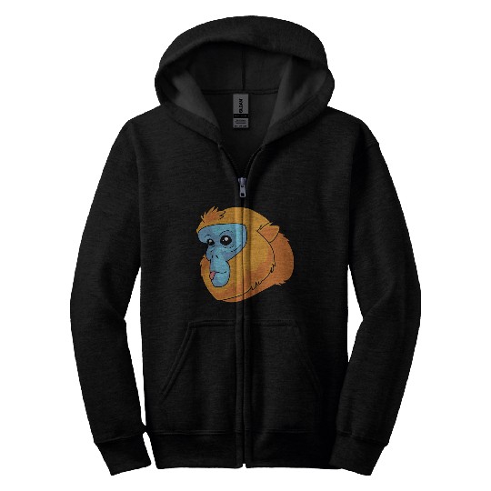 Monkey Lover Golden Snub Nosed Monkey Face Zip Hoodies