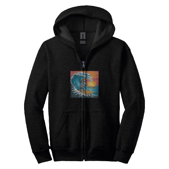 Surfing Skeleton Vibes Surfing Lifestyle Retro Zip Hoodies