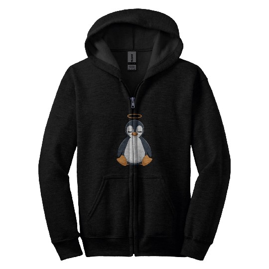 Peaceful Penguin with Halo Design Zip Hoodies