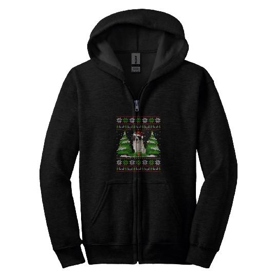 Saint Bernard Dog Christmas Tree Lights Zip Hoodies
