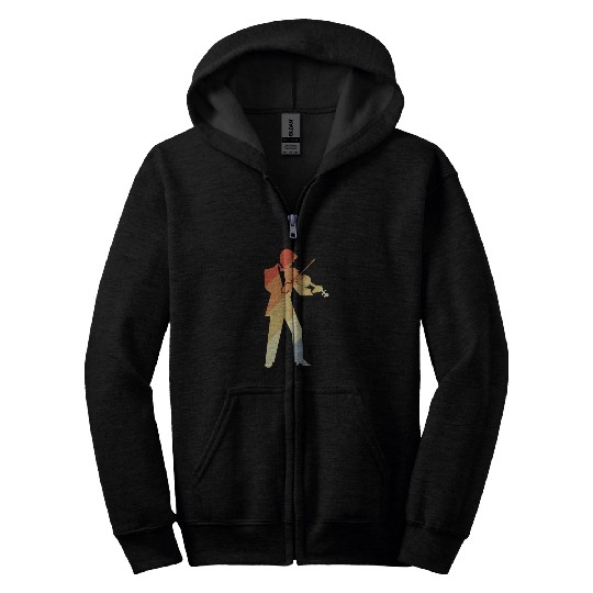 Retro Violin Boy Graphic Zip Hoodies