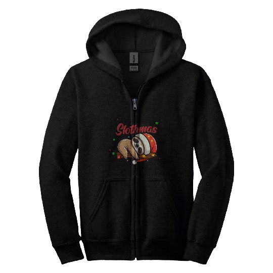 Merry Slothmas Sloth In Santa Hat Christmas Zip Hoodies