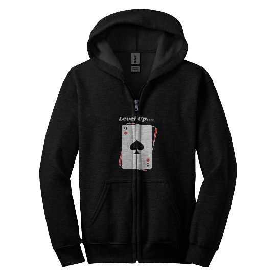 BLACK Men Zip Hoodies For Game Card lovers - LEVEL UP