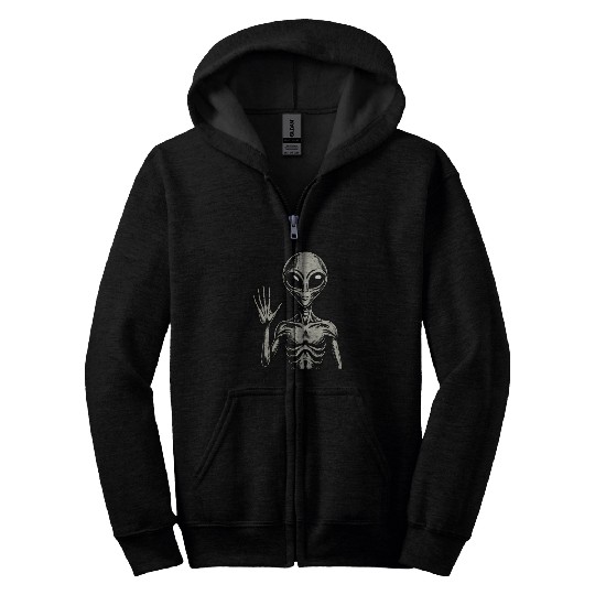 Grey Alien hello Zip Hoodies
