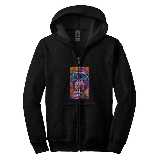 Digital Art Monkey With Lollipop Graffiti Elements Zip Hoodies