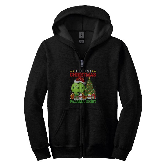 Pickleball Christmas Tree Lights Zip Hoodies
