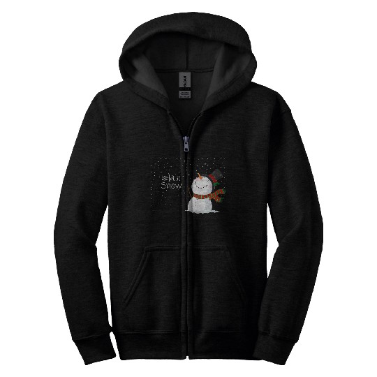 snowfall with snowman, let it snow. Zip Hoodies