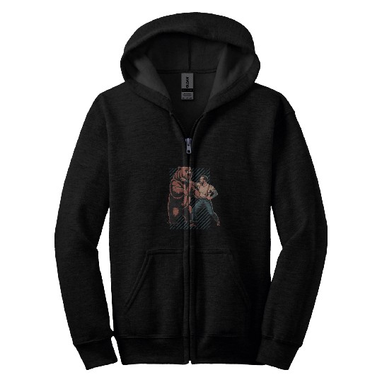 Man vs. Bear – Epic Wilderness Fight Zip Hoodies