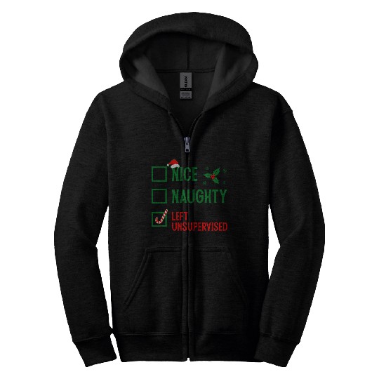 Left Unsupervised Christmas Checklist Zip Hoodies