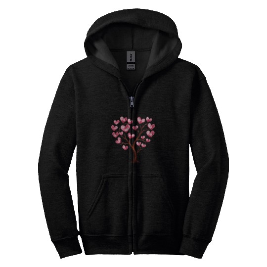 Heart Tree, Valentines Day Zip Hoodies