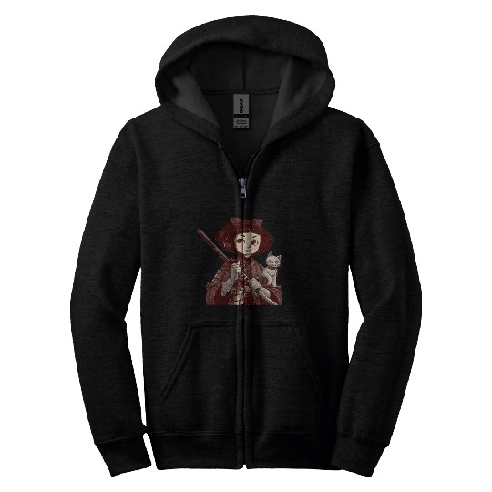 Chibi Samurai Warrior Cat Companion & Blossoms Zip Hoodies