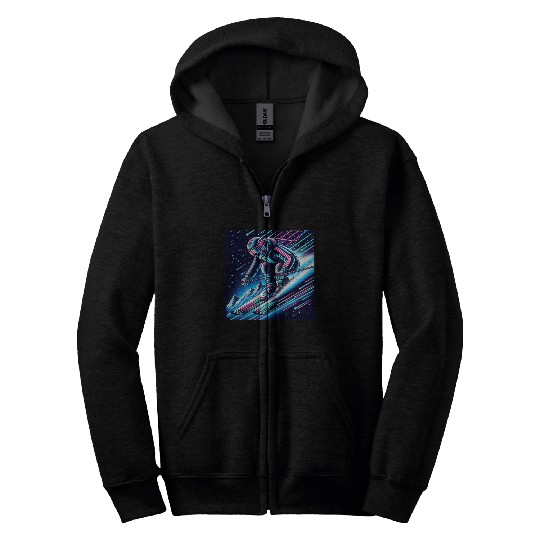 Neon Night Skiing Adventure Design Zip Hoodies