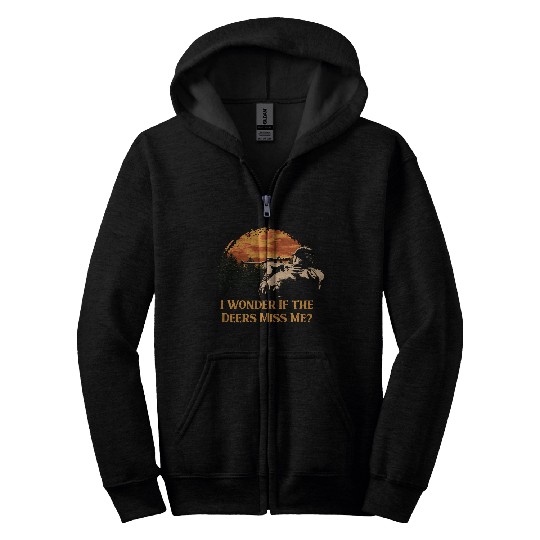 I Wonder If the Deers Miss Elk Hunting Antler Hunt Zip Hoodies