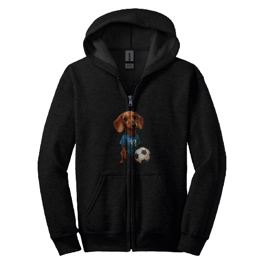 Soccer dachshund blue Zip Hoodies