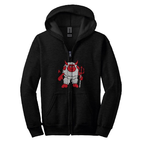 Sheep Devil Satan Hell Evil Trident Horns Cool Fun Zip Hoodies