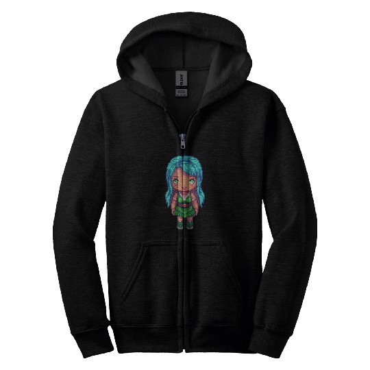 Mystic Emerald Sprite - Pixel Art Design Zip Hoodies
