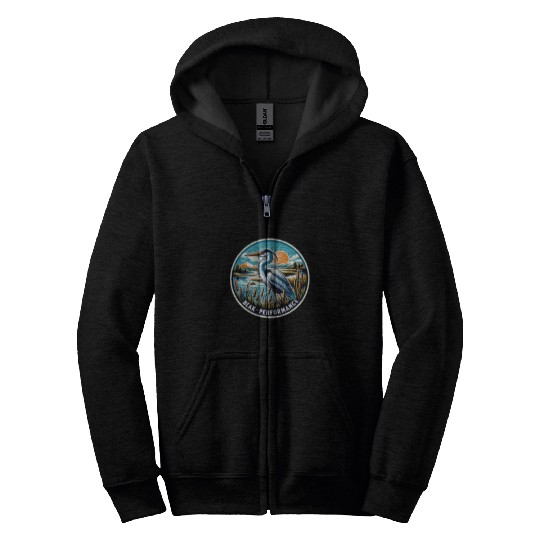 Great Blue Heron Beak Performance Retro Zip Hoodies