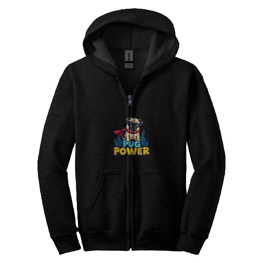 Pug Power Superhero Zip Hoodies