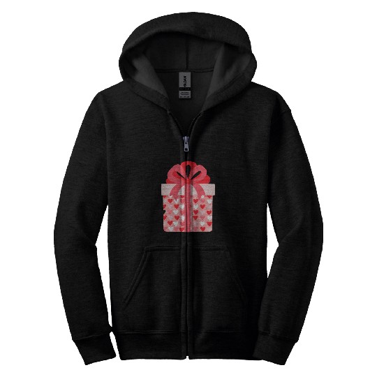 Hearts Gift Box Pattern Design Zip Hoodies