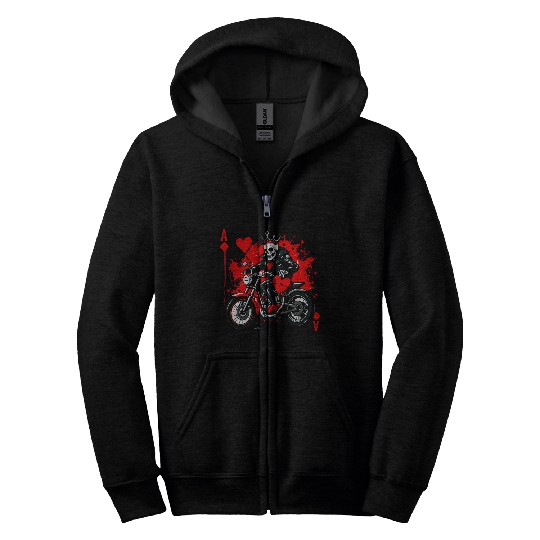 Red Ace Skull Rider Artwork Zip Hoodies