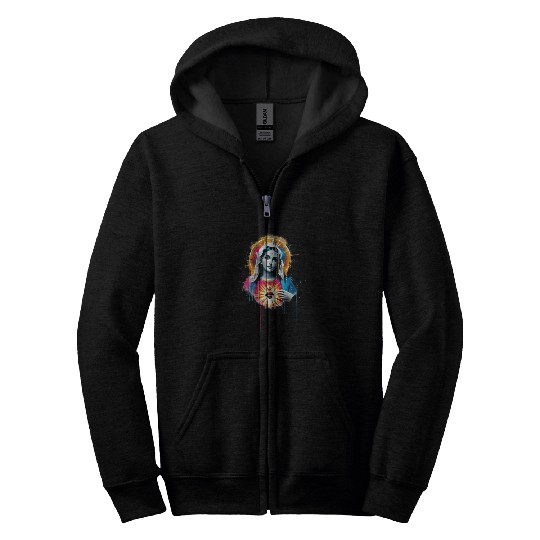 Our Lady Street Art Style Zip Hoodies