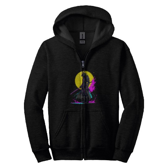 Cyberpunk Samurai Warrior Neon Art Design Zip Hoodies