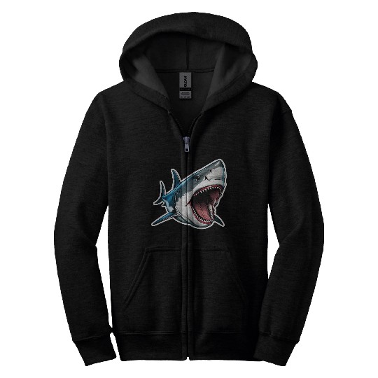Big White Shark Attack Zip Hoodies