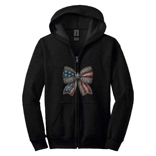 Patriotic Rhinestone Bow Zip Hoodies