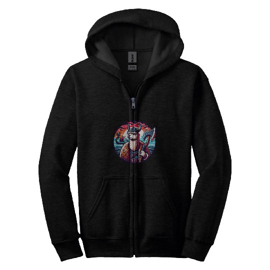 Viking Llama Adventure at Sea Zip Hoodies