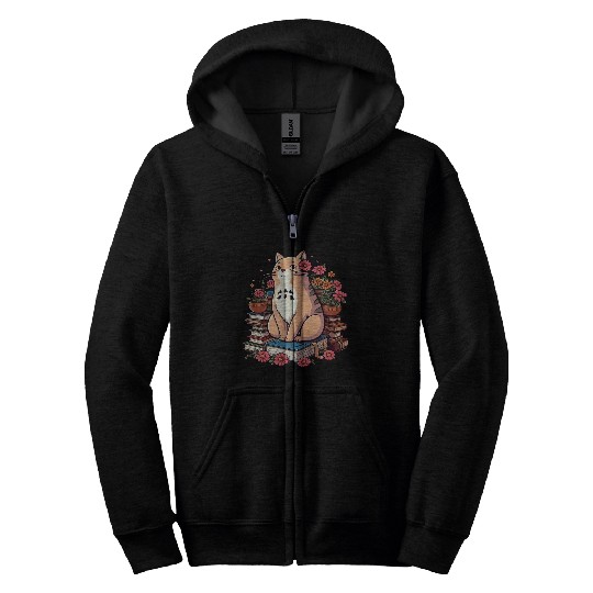 Book Cat Floral Zip Hoodies