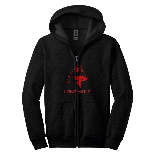 lone wolf red logo Zip Hoodies