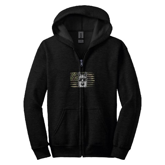 Llama Camouflage US Flag Llama Zip Hoodies