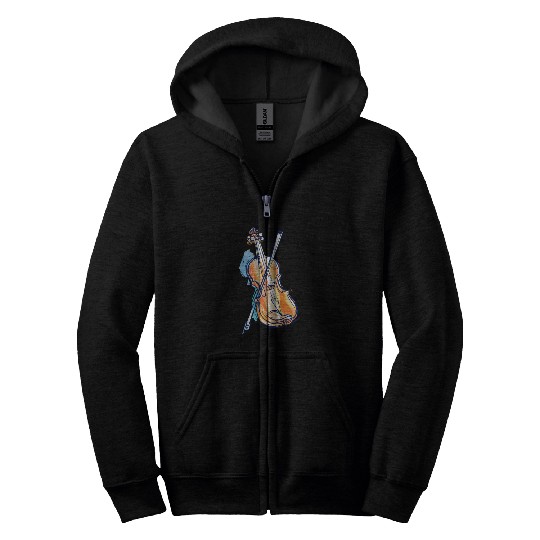 Violin Drawing Zip Hoodies