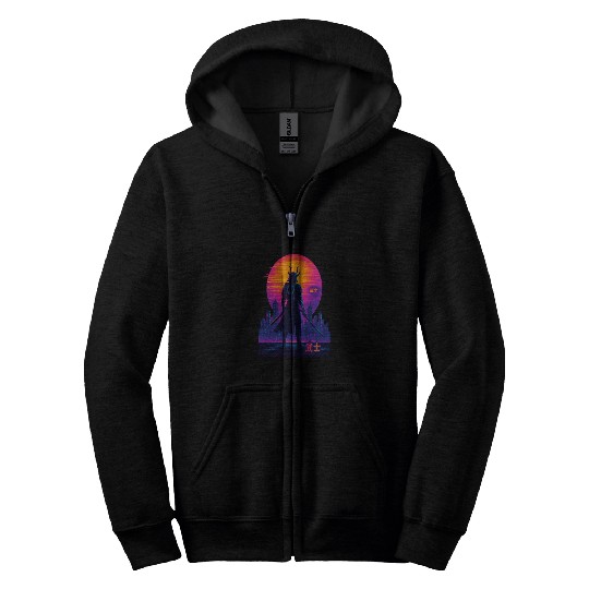 Neon Samurai - Cyberpunk Warrior Art Zip Hoodies