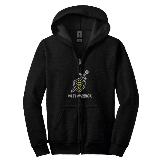Wi-Fi Warrior Fun Tech Shield Design Nerd Tech Fun Zip Hoodies