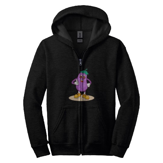 Animated Eggplant Character Design Zip Hoodies