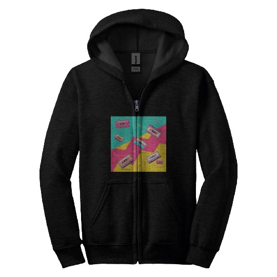 Retro Cassette Tape Pattern Zip Hoodies