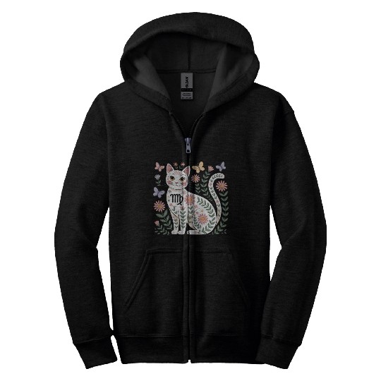 Virgo Zodiac Cat with Daisies Zip Hoodies