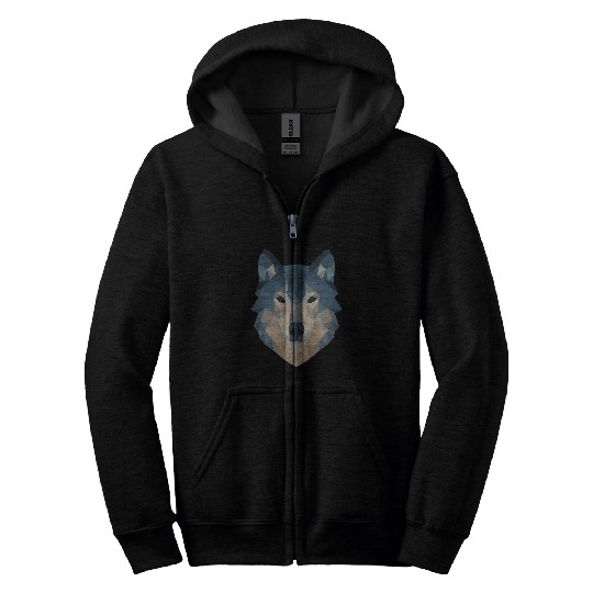 Geometric Wolf Face – Bold Abstract Wild Animal Ar Zip Hoodies