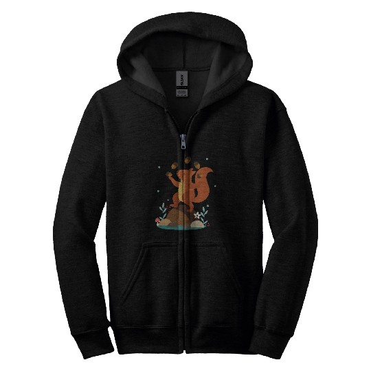 Juggling Squirrel - Funny Forest Scene Zip Hoodies