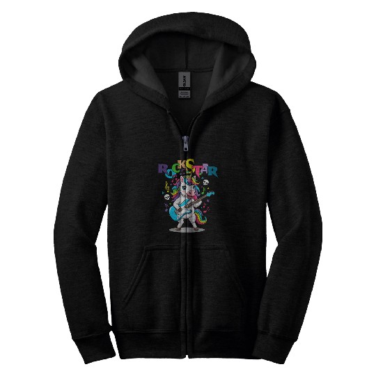 Rockstar Unicorn Playing Rainbow Guitar Zip Hoodies
