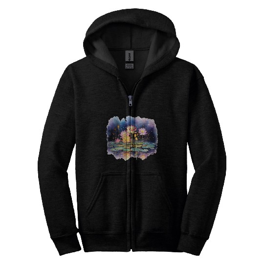 Retro Zen Lotus Firefly Night Zip Hoodies