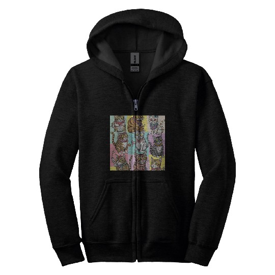 Psychedelic Cat Collage Zip Hoodies