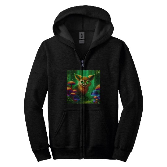 Demon Fox in Enchanted Forest – Fantasy Creature Zip Hoodies