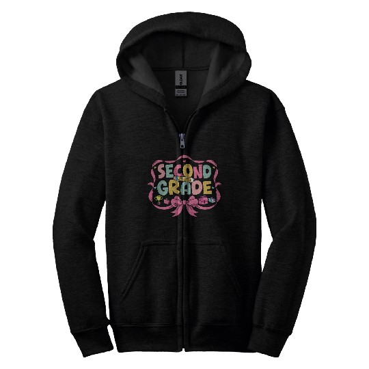 Preppy Back To School Second Grade Coquette Bow Zip Hoodies