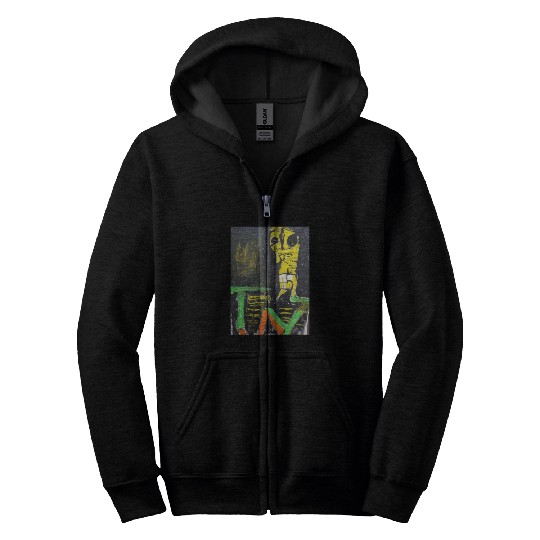 Abstract Yellow Figure with LUV Text Zip Hoodies