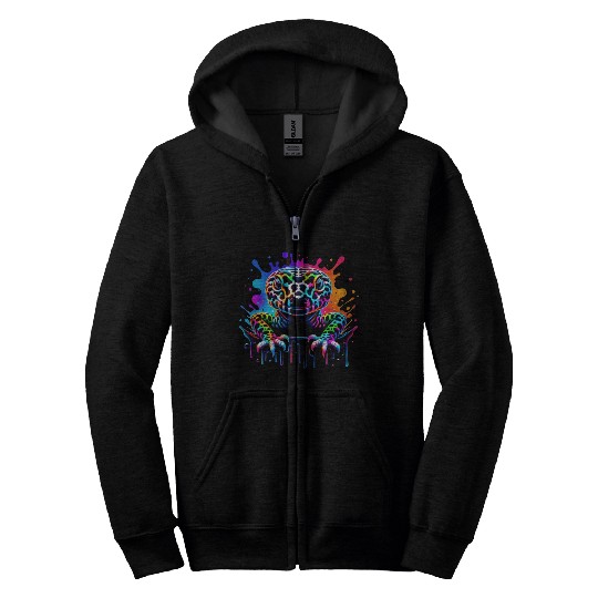 Neon Psychedelic Lizard Illustration Zip Hoodies