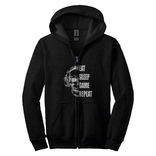 Skull Gaming Motif with Playful Typography Zip Hoodies
