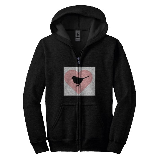 Silhouette Bird Heart Design Zip Hoodies